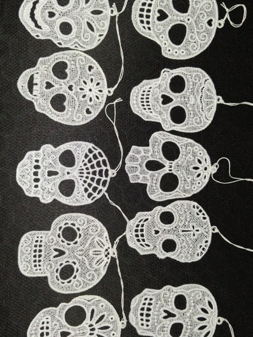 Handmade Free Standing Lace White Skull Ornaments Set of 10 Gothic Halloween